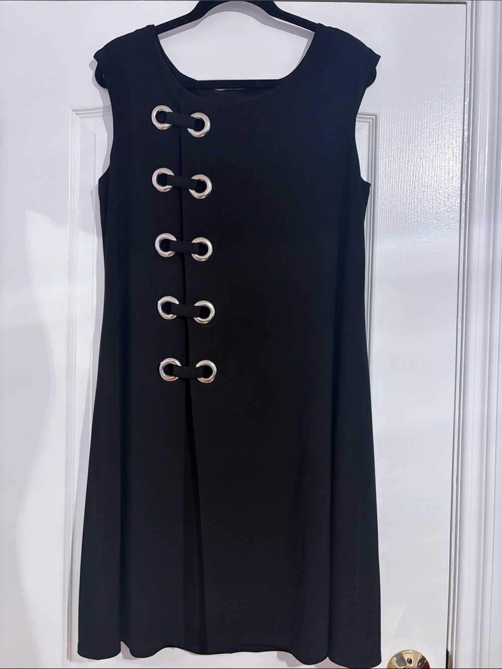 Joseph Ribkoff black Sleeveless A-Line Dress with Silver Eyelet Detail
